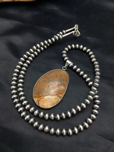 Southwestern Jasper Picture Pendant Necklace | Sterling Silver | 2.25" | Authentic Native American Handmade | 3007