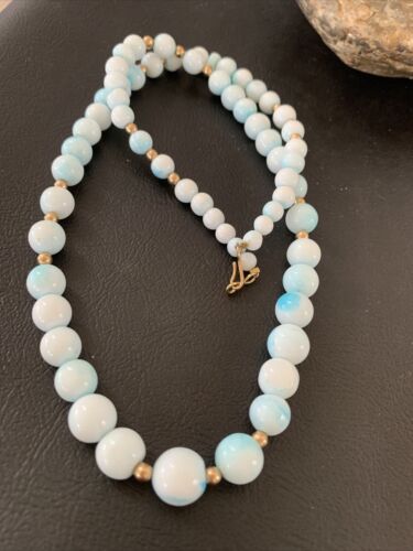 Navajo Blue Opal Necklace with Graduated Gold-Filled Beads | Authentic Native American Jewelry | 20" | 02046
