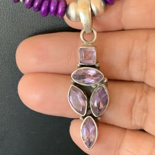 Navajo Amethyst Sugilite Necklace Pendant | Sterling Silver | Multi-Stone | Authentic Native American Handmade | 12375