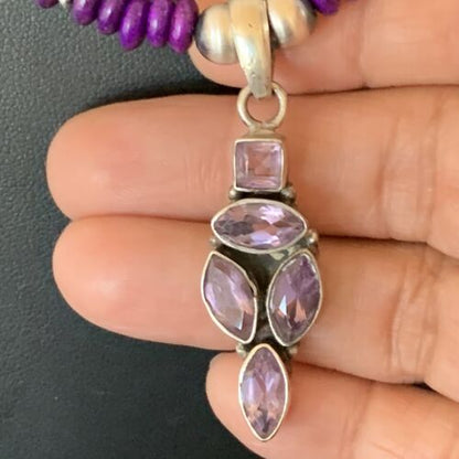 Navajo Amethyst Sugilite Necklace Pendant | Sterling Silver | Multi-Stone | Authentic Native American Handmade | 12375