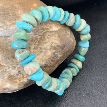 Men's Women's Stretch Bracelet | Blue Green Turquoise Stone | 7" | 11824