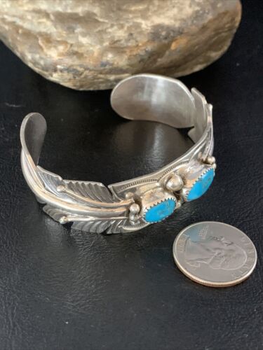 Native American Men's Blue Kingman Turquoise Cuff Bracelet | Sterling Silver | 14136