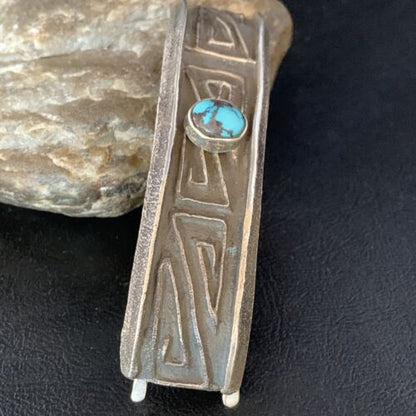 Navajo Blue Turquoise Hair Barrette | Sterling Silver | 4" | Authentic Native American Handmade | 13731 - Masha USA