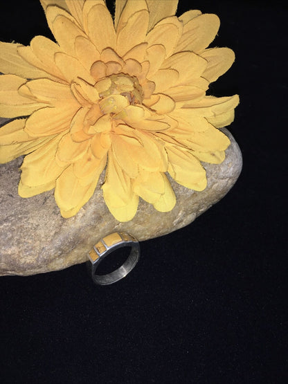 Navajo Yellow Turquoise Inlay Ring | Sterling Silver | Sz 11.5 | Authentic Native American Handmade | 1732
