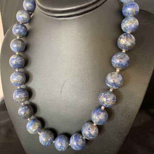 Native American Women's Blue Denim Lapis Beads Necklace | Sterling Silver | 19" | 13972