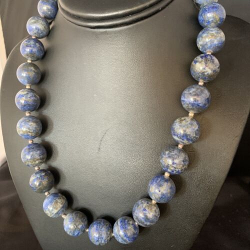 Native American Women's Blue Denim Lapis Beads Necklace | Sterling Silver | 19" | 13971