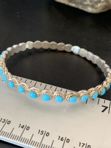 Sterling Silver Blue Kingman Turquoise Cuff Bracelet Bangle | 9.5" | Authentic Native American Handmade | 12316