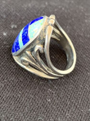 Native American Navajo Lapis & Opal Inlay Ring | Sterling Silver | Sz 7 | 01483 - Masha USA