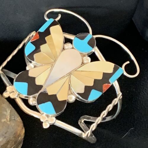 Zuni Butterfly Cuff Bracelet | Turquoise, Mother of Pearl, Onyx | Sterling Silver | 12835