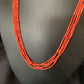 Natural Red Coral Rice Heishi Beads Necklace | 5 Strand | Sterling Silver | 20" | 12927