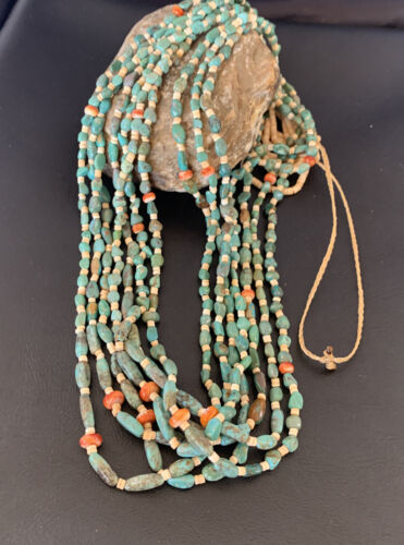 Native American Santo Domingo 7-Strand Necklace | Shell & Green Turquoise | 38" | 12051