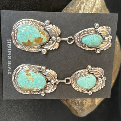 Navajo Blue #8 Turquoise Dangle Earrings | Sterling Silver | Authentic Native American Handmade | 14338