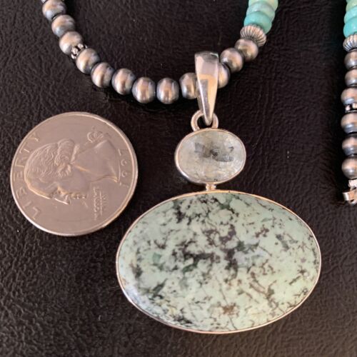 Navajo Pearls Sterling Silver Necklace | Blue Spiderweb Turquoise Pendant | Multi-Stone | 13921