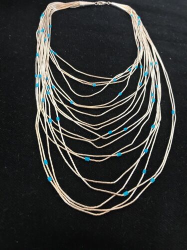 Turquoise Liquid Heishi Necklace | 19 Strand Graduated | Sterling Silver | Authentic Native American Handmade | 3701