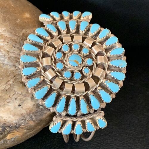 Navajo Old Pawn Zuni Blue Turquoise Cuff Bracelet | Sterling Silver | Authentic Native American Handmade | 12836