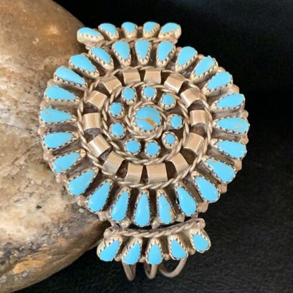 Navajo Old Pawn Zuni Blue Turquoise Cuff Bracelet | Sterling Silver | Authentic Native American Handmade | 12836