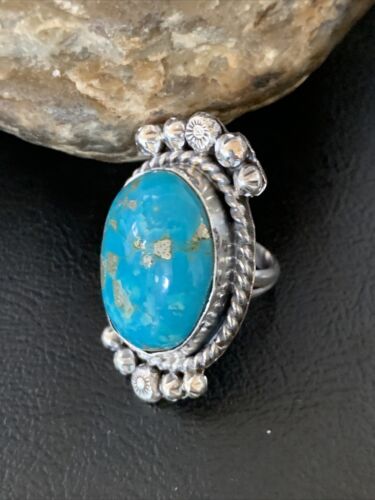 Navajo Blue Kingman Turquoise Ring | Sterling Silver | Sz 7.5 | Authentic Native American Handmade | 13381