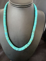 Authentic Native American Navajo Turquoise Heishi Necklace | Sterling Silver Graduated Navajo Pearls | 19" | 13214