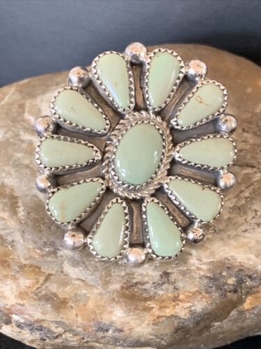 Navajo Green Turquoise Cluster Ring | Authentic Native American Sterling Silver | Multi-Stone | Sz 8 | 12193