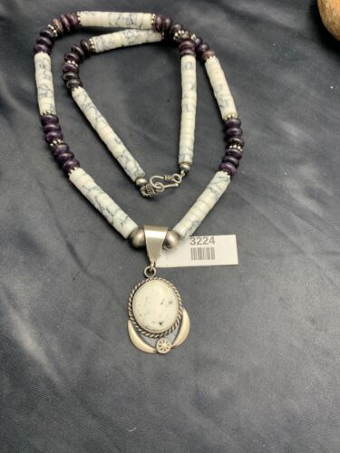 Navajo Purple Sugilite Howlite Bead Necklace | Sterling Silver | 22" | Authentic Native American Handmade | 3224