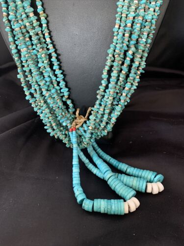 Men's XL Santo Domingo Blue Turquoise Shell Bead Jacla Necklace | 36" | 13187