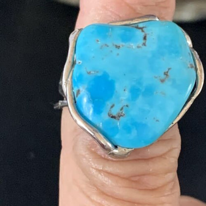 Navajo Blue Kingman Turquoise Ring | Sterling Silver | Sz 8 | Authentic Native American Handmade | 13542
