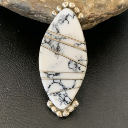 Navajo White Buffalo Turquoise Inlay Ring | Sterling Silver | Sz 7 | Authentic Native American Handmade | 12175 - Masha USA