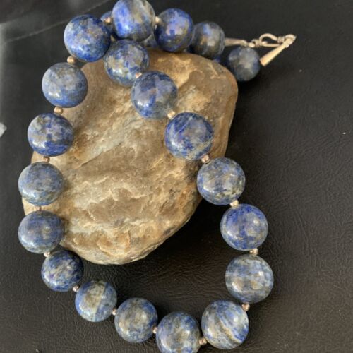 Native American Women's Blue Denim Lapis Beads Necklace | Sterling Silver | 19" | 13971