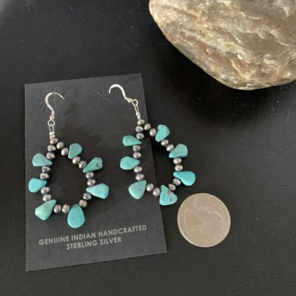 Navajo Blue Cluster Turquoise Bead Earrings | Sterling Silver | Authentic Native American Handmade | 13327
