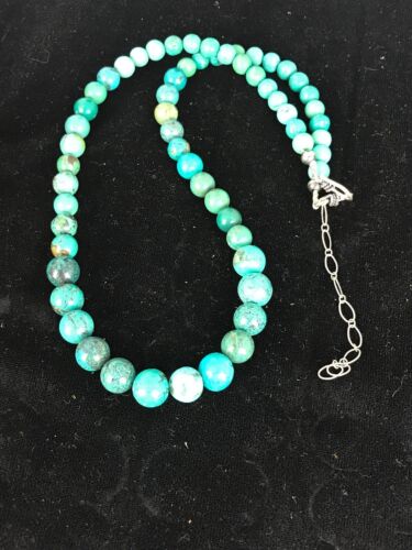 Navajo Spiderweb Turquoise Bead Necklace | Sterling Silver | 18" | Authentic Native American Handmade | 8463