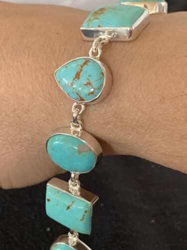Native American Navajo Blue Turquoise Link Bracelet | Sterling Silver | 9" | 00666