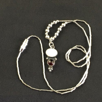 Children's Sterling Silver Necklace with Opal Garnet Pendant | 15" | Authentic Native American Handmade | 10132 - Masha USA