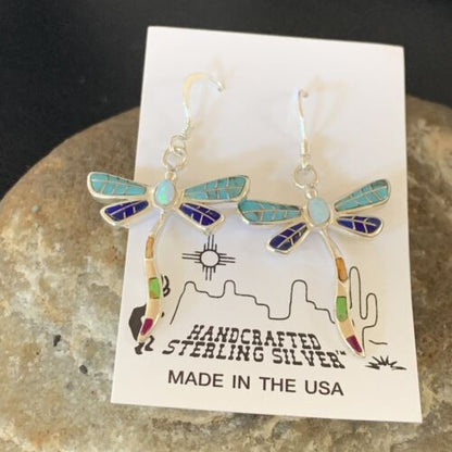 Navajo Dragonfly Turquoise Spiny Opal Inlay Earrings | Sterling Silver | 1" | 12017