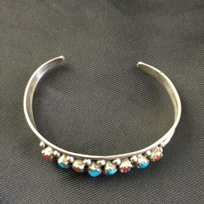 Navajo Children's Blue Turquoise Coral Cuff Bracelet | Sterling Silver | 4" | 10248