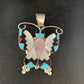 Zuni Butterfly Pendant Necklace | Turquoise Mother of Pearl Onyx Inlay | Sterling Silver | 13684
