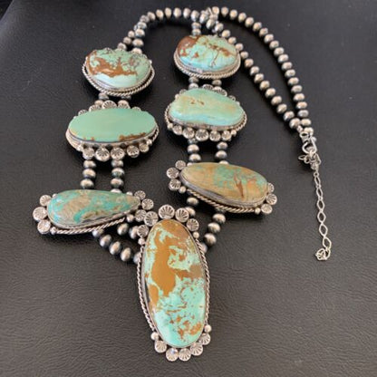 Navajo Royston Turquoise Pendant Necklace | Sterling Silver | Authentic Native American Handmade | XL | 12368