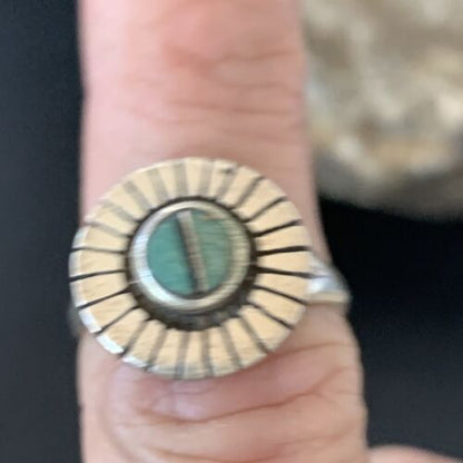 Native American Women's Navajo Green Turquoise Inlay Ring | Sz 6.5 | Sterling Silver | 11205