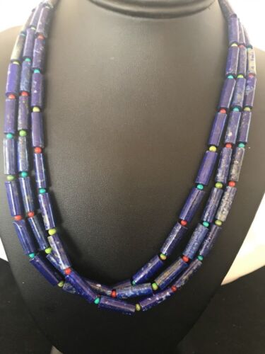 Native American Lapis & Turquoise Necklace | Sterling Silver | Navajo Handmade | 21" | 387