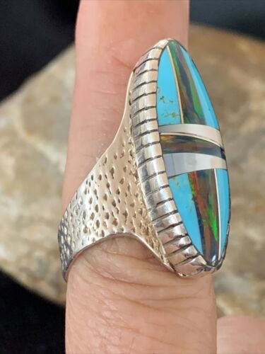 Multi-Color Opal & Turquoise Inlay Ring | Sterling Silver | Sz 8.5 | 01468