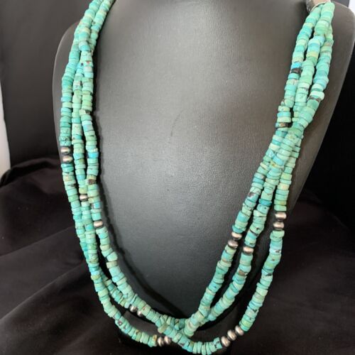 Southwestern Navajo 3-Strand Turquoise Heishi Necklace | Sterling Silver | 30" | 13155