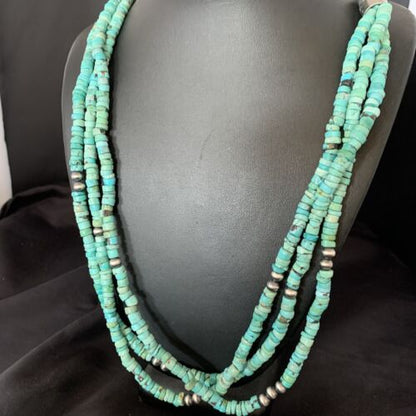 Southwestern Navajo 3-Strand Turquoise Heishi Necklace | Sterling Silver | 30" | 13155
