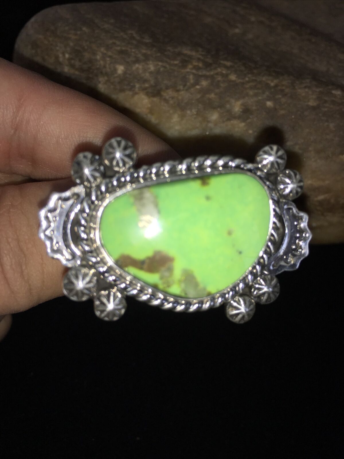 Native American Navajo Green Gaspeite Ring | Sterling Silver | Sz 6 | 1807