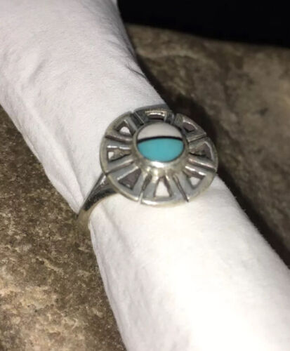 Navajo Women's Turquoise & Mother of Pearl Sterling Silver Ring Sz 6 | Inlay | Handmade 01791