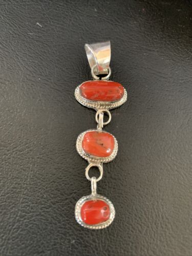 Navajo Red Coral Multi-Stone Necklace Pendant | Authentic Native American Sterling Silver | Multi-Stone | 13245