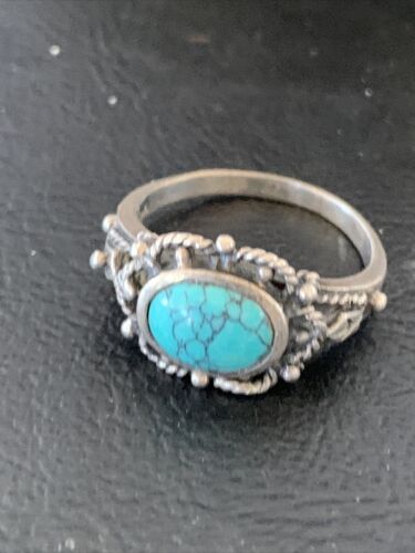 Southwestern Old Pawn Navajo Blue Turquoise Ring | Sterling Silver | Sz 8 | 10778