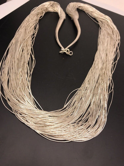 Heishi Liquid 100-Strand Necklace | Sterling Silver Tubes | 30" | 14703 - Masha USA