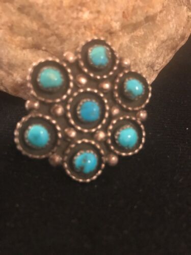 Native American Kingman Turquoise Cluster Pin | Navajo Sterling Silver | 8017