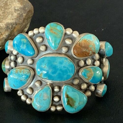 Men's Navajo Blue Royston Turquoise Cuff Bracelet | Sterling Silver | Authentic Native American Handmade | 1070