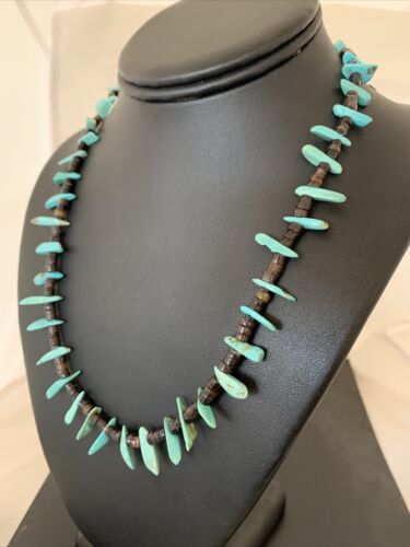 Navajo Green Turquoise Shell Bead Necklace | Sterling Silver | 19" | Authentic Native American Handmade | 00788