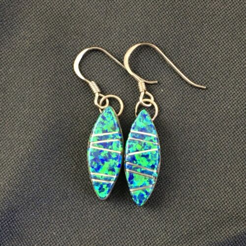 Navajo Blue Opal Inlay Turquoise Earrings | Sterling Silver | Authentic Native American Handmade | 2011